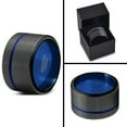 thumbnail image 4 of P. Manoukian Tungsten Wedding Band Ring 12mm for Men Women Black Blue Off Set Line Flat Cut Brushed Lifetime Guarantee Size 4, 4 of 4