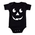 thumbnail image 4 of Byoo Newborn Girls' Eye‑Catching Bodysuit Halloween Jack‑O‑Lantern Print Short‑Sleeve Crewneck Romper Holiday Outfit, Black1, 4 of 5