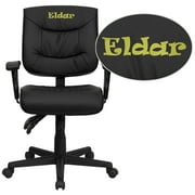 Flash Furniture Personalized Mid-Back Black LeatherSoft Multifunction Swivel Ergonomic Task Office Chair with Adjustable Arms