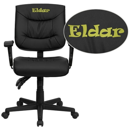 Flash Furniture Personalized Mid-Back Black LeatherSoft Multifunction Swivel Ergonomic Task Office Chair with Adjustable Arms