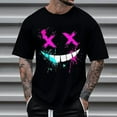 thumbnail image 2 of XIAONU Men's Graffiti X Eyes Smile Print T-Shirt Short Sleeve Crew Neck Splatter Graphic Pullover Top Streetwear Casual Daily Shirts, 2 of 4