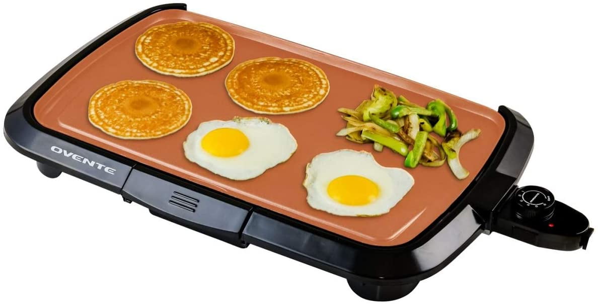 Ovente Electric Indoor Kitchen Griddle 16 x 10 Inch Nonstick Flat Cast ...