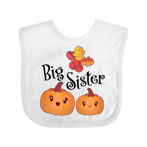Inktastic Big Sister Pumpkins with Fall Leaves Girls Baby Bib