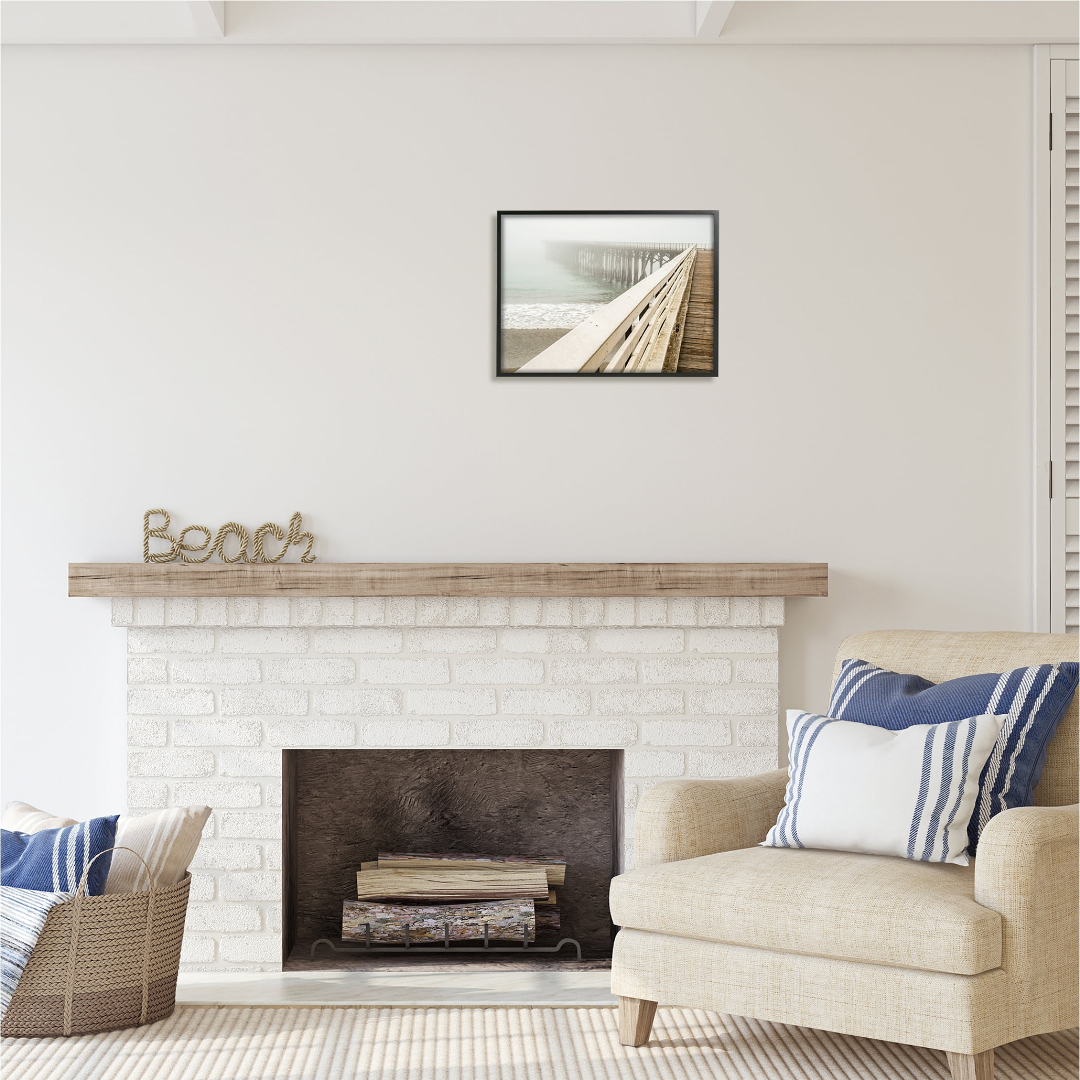 Stupell Industries Ocean Pier Photography Nature Photography Black Framed Art Print Wall Art, 20 x 16
