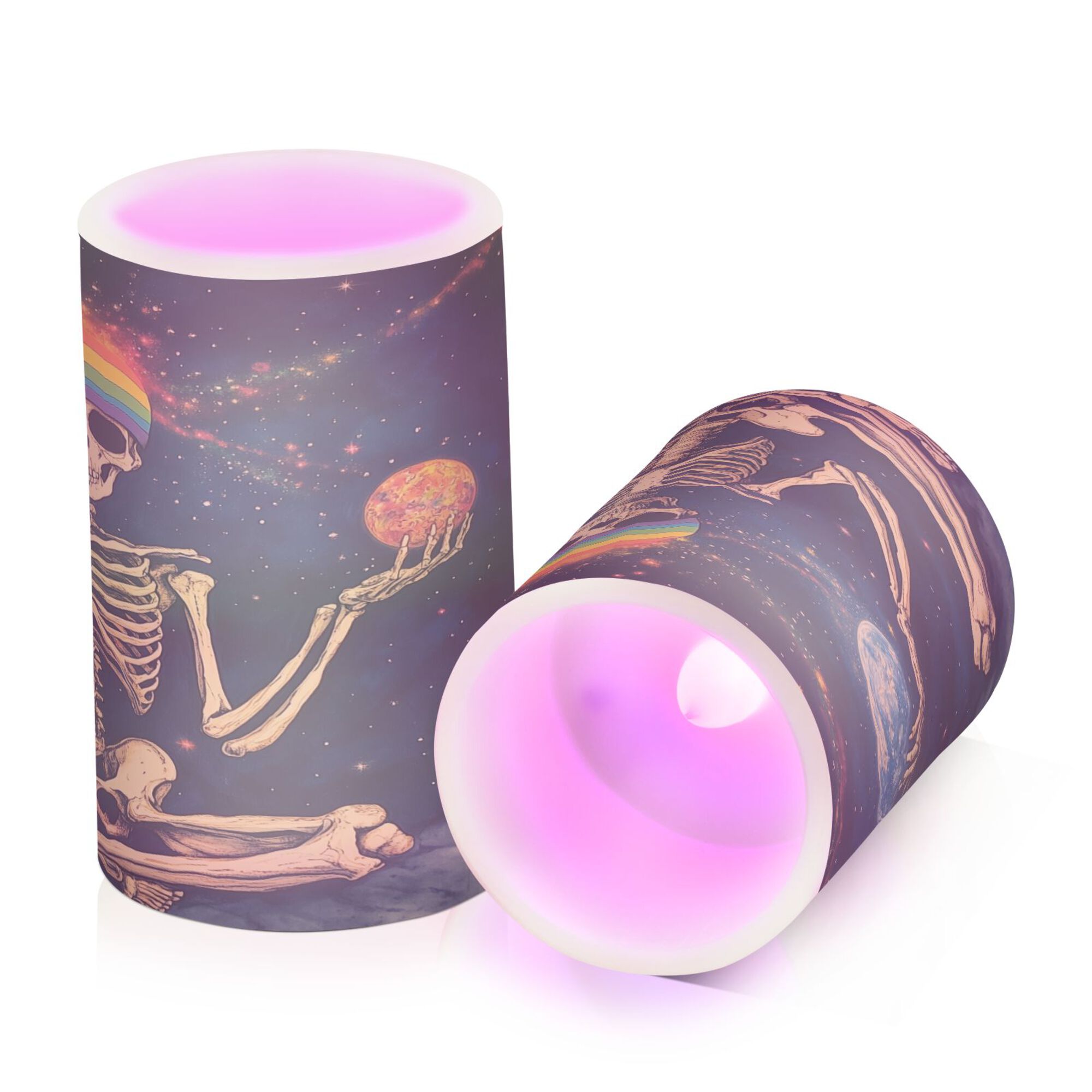 Yayeee Flameless Candles with Remote Flickering Battery Operated Multi Color Changing, Skeleton with Rainbow