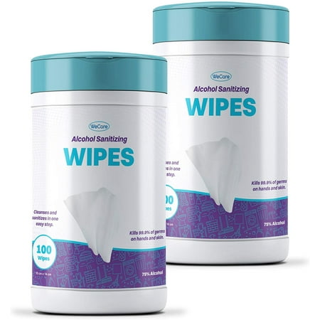 WeCare Hand Sanitizing Wipes, 100 Count Hand Wipes Canister - 2 Pack (200 Wipes)