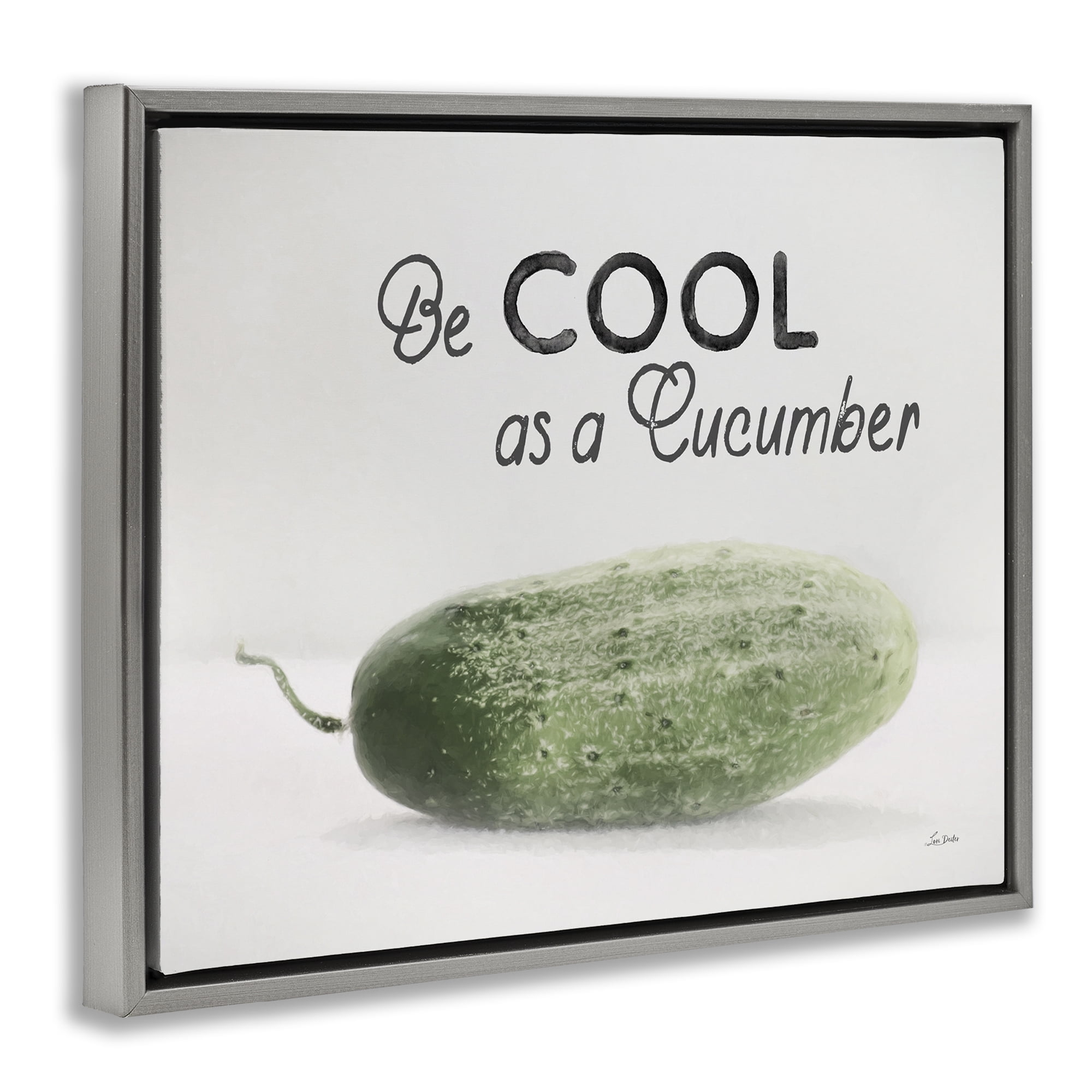 Stupell Industries Cool As A Cucumber Food & Beverage Painting Gray Floater Framed Canvas Art Print Wall Art, 21 x 17