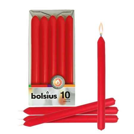 Bolsius 10 Red Dinner Taper Candles 10" Unscented for Wedding, Church, Christmas Home Decoration - Smoke-Free Smooth Long Burning 7.5 Hours