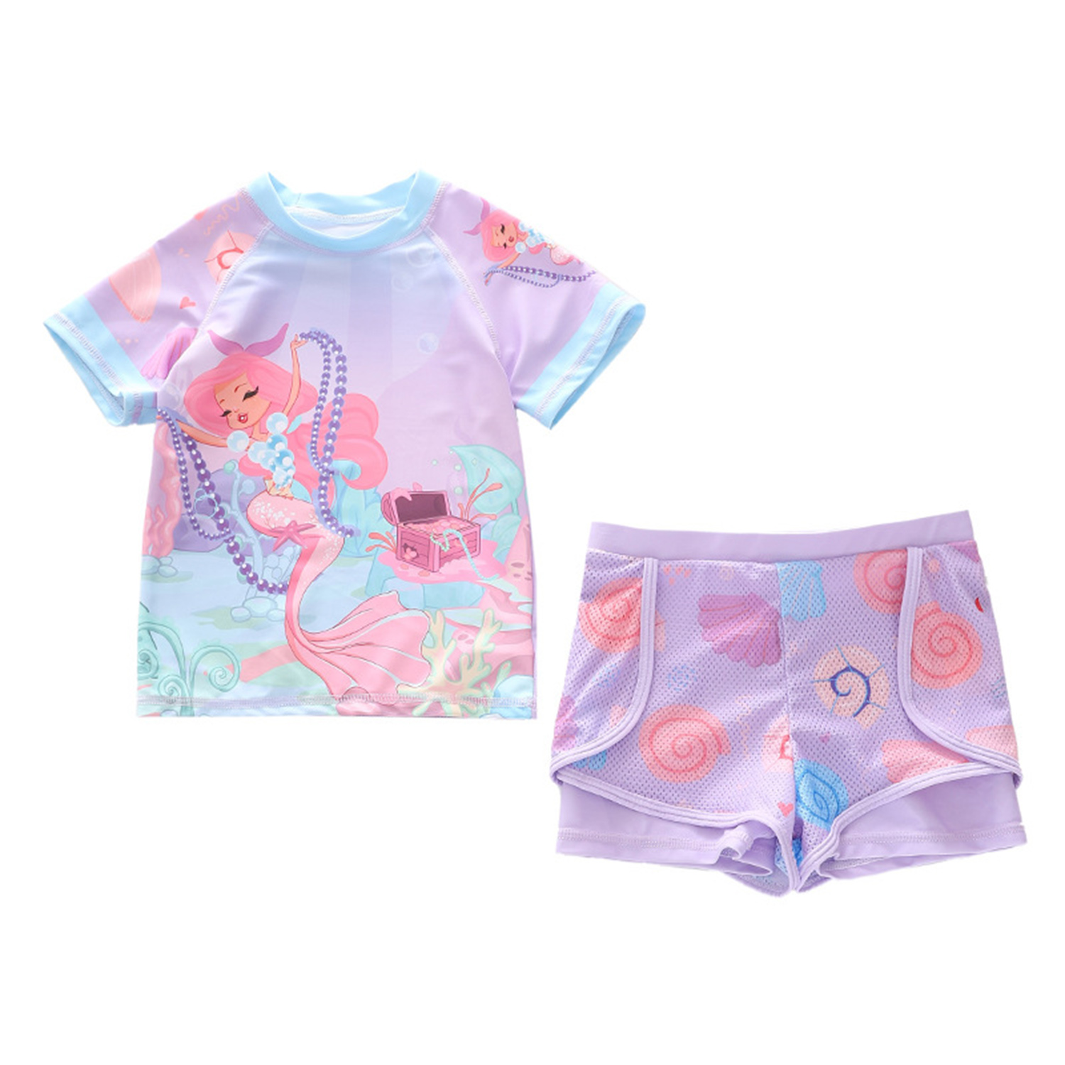 Phenas Girls Swimsuits Two Piece Rash Guard Set Short Sleeve Bathing