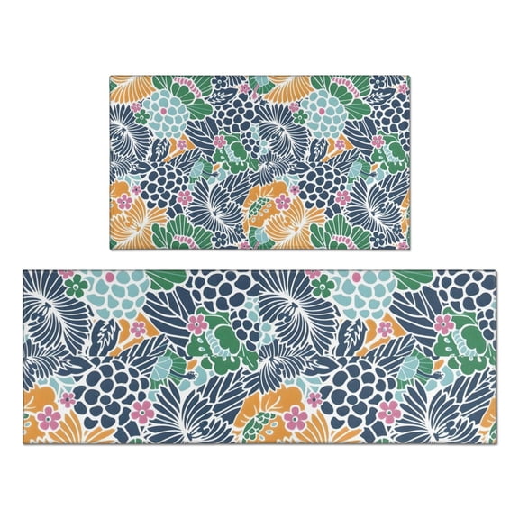 Pioneer Flower Floral Print Pattern Kitchen Rugs Sets Of 2,Anti Fatigue Kitchen Mat Rugs Non Slip Washable,Decorative Kitchen Floor Mats for Kitchen,Sink,Laundry,17"x30" 17"x47"