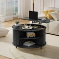 thumbnail image 4 of VNT Round Coffee Table Lift Top with Storage and Sliding Door, 31.5" Mid Century Fluted Small Center Table for Living Room, Black, 4 of 10