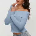 thumbnail image 2 of Women's Pullover Sweater Fall Off Shoulder Long Sleeve Ribbed Knit Fitted Tops Blouse for Casual Wear, 2 of 7