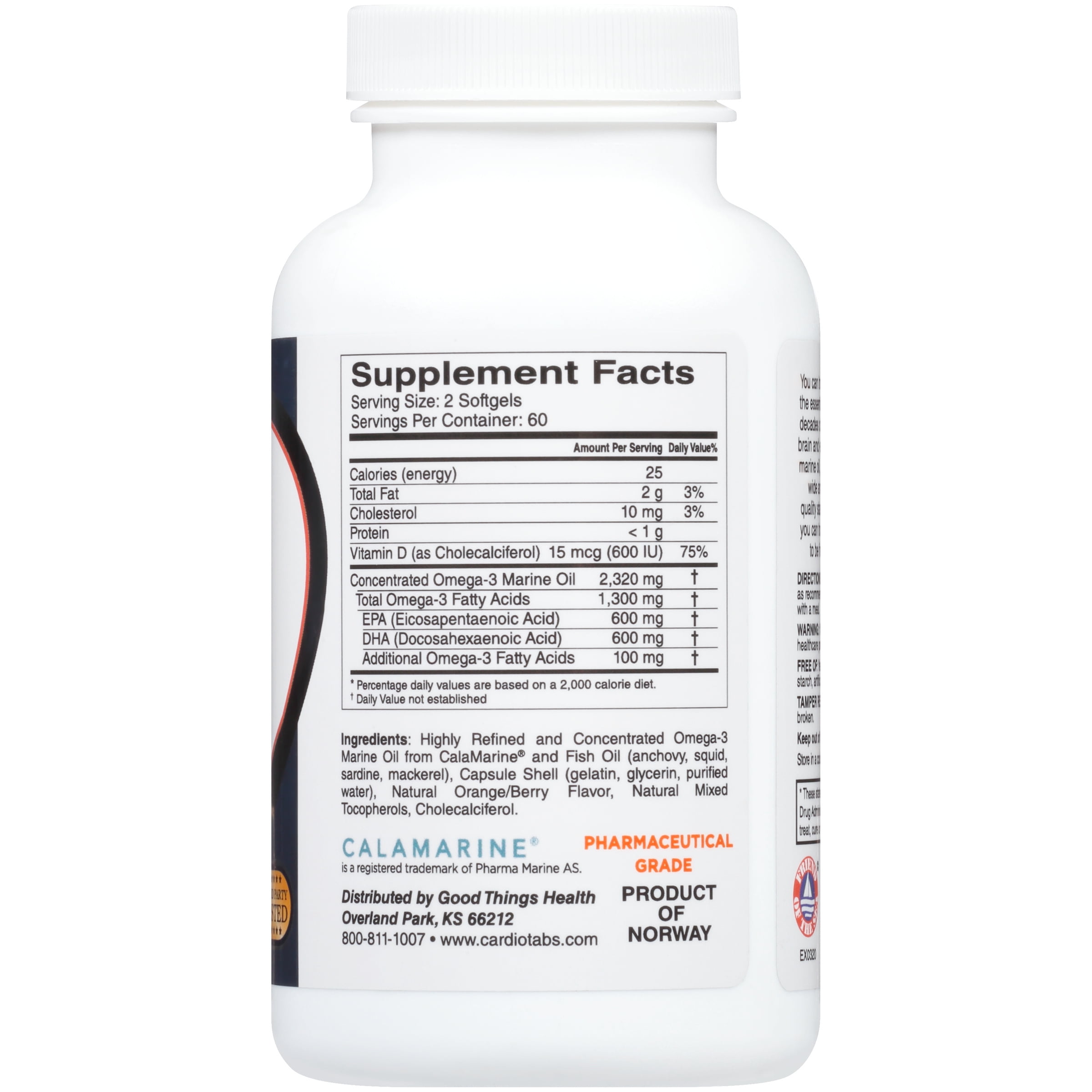 Cardiotabs Extra Strength Orange Berry Omega-3 + Vitamin D3 Dietary Supplement Softgels 120 ct Bottle