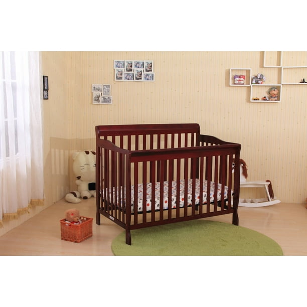 Ciara Cherry Wood Transitional Convertible Baby Crib Toddler Bed With Spring Mattress Support Adjustable Mattress Base Walmart Com Walmart Com