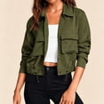 thumbnail image 4 of Warop Cropped Bomber Jacket Women Long Sleeve Button Down Fall Coat with Pockets Versatile for Daily Outdoor Travel, 4 of 9