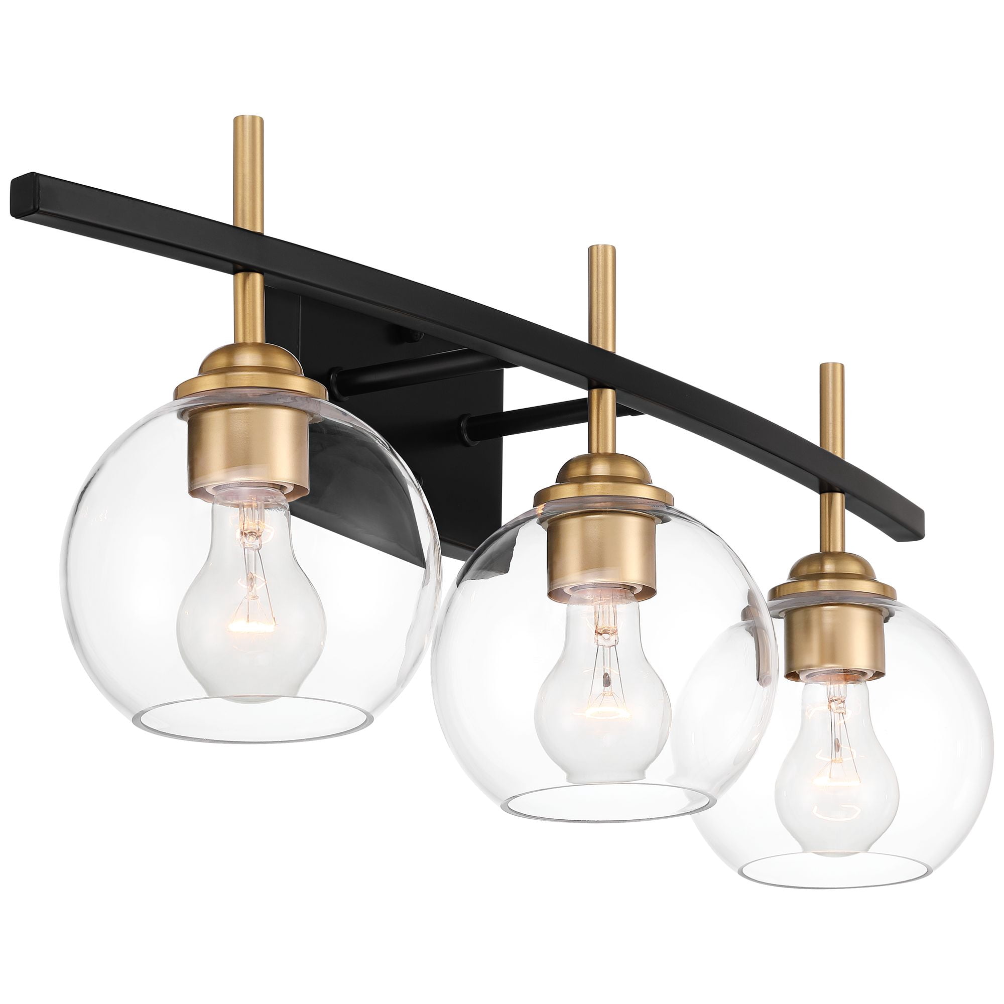 360 Lighting Modern Wall Light Sconce Black Gold Hardwire 27" 3-Light Fixture Clear Glass Globe for Bedroom Bathroom Vanity Home
