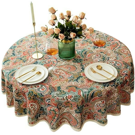 

Round Tablecloth american Pastoral Thicken Floral Tablecloth With Lace circle Table Cover For Living Room Picnic BBQ Festival Birthday Garden -IS-120cm