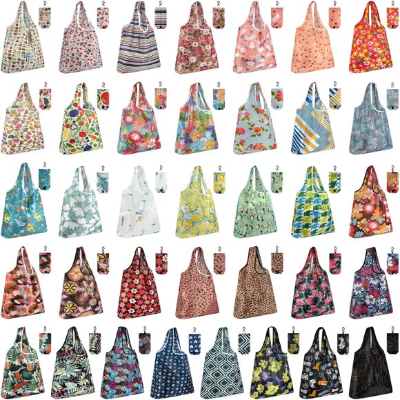MIAHART 6 Pack Reusable Grocery Bags Foldable Shopping Bags Waterproof Nylon Grocery Bags Reusable Shopping Bags