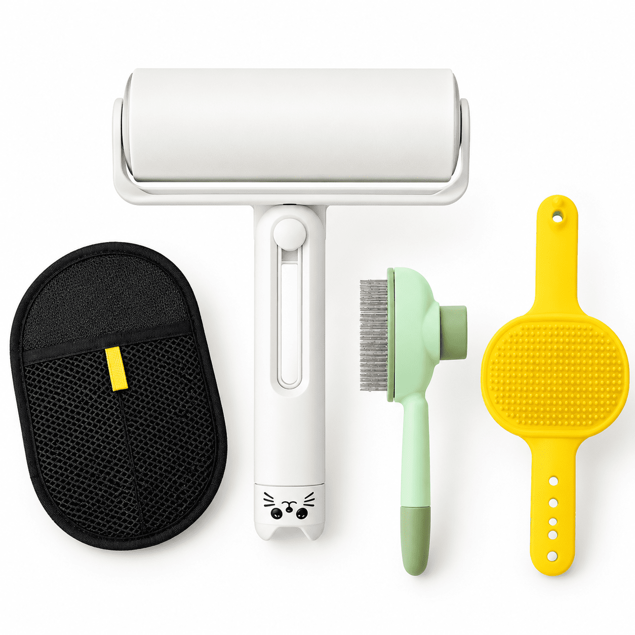 4-in-1 Yellow Pet Kit for Dogs and Cats with Lint Roller Deshedding Glove and Brush