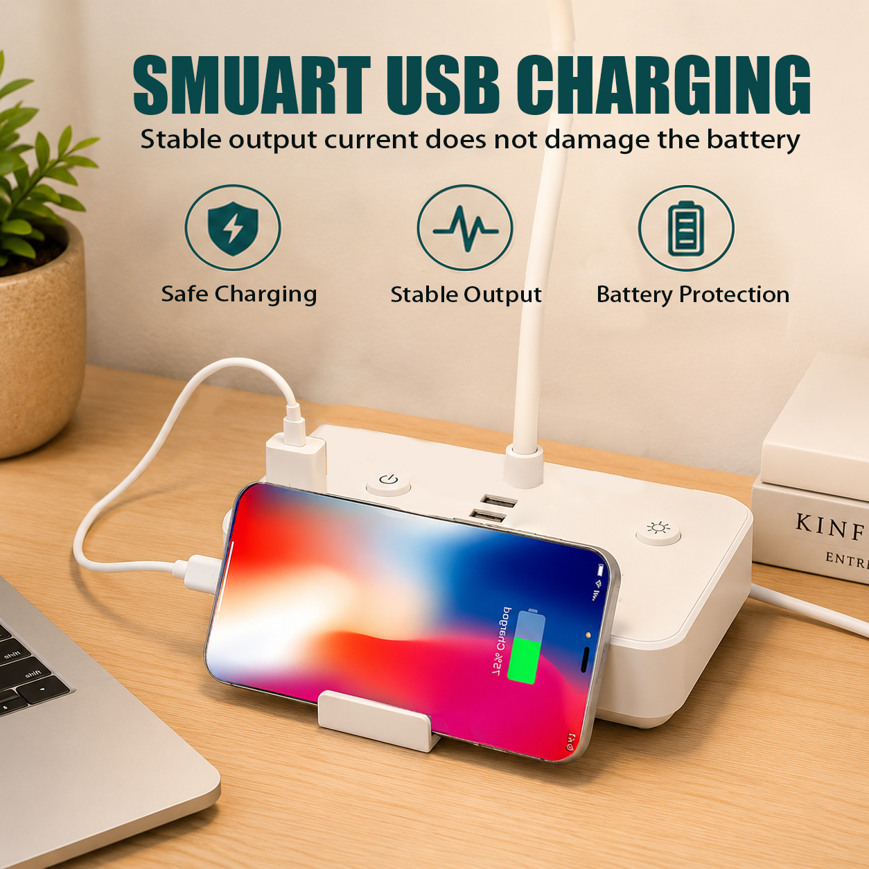 Bohashin LED Desk Lamp with USB Charging Ports photo 5
