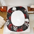 thumbnail image 5 of jejeloiu Romantic Red Rose Twin Sheet Sets,Gothic Skull Skeleton Twin Fitted Sheet,Velantine Flowers Flat Sheet For Men Women,Luxury Bedroom Decor,3-Piece, 5 of 7