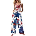 thumbnail image 2 of Wiyuqeen Women's 4th of July Linen Overalls Sleeveless Stars Print Rompers Lightweight Bib Jumpers Casual Red White and Blue Overalls, 2 of 8