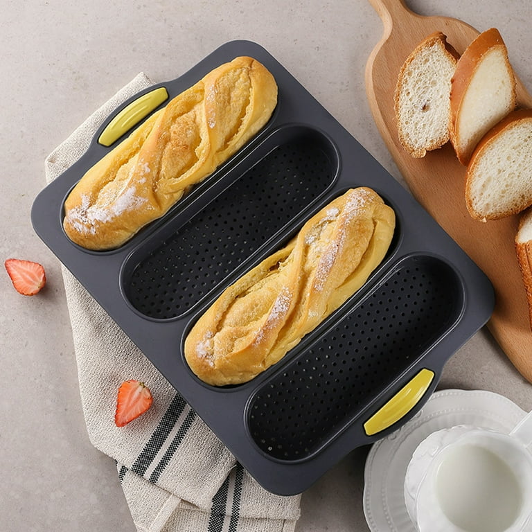 Cyrank Silicone Bread Loaf Pan, 4 Cavities Long Bread Loaf Pan Baking Pan  for Baking French Baguettes Nonstick Easy Release Loaf Pans for Baking