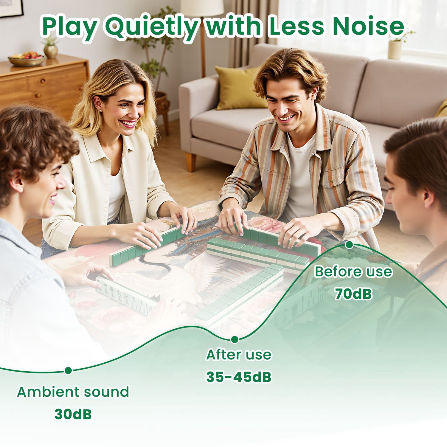 Mahjong Mat 31.5" x 31.5" Graceful Crane Blooming Peony Garden Traditional Pagoda Non-Slip Noise Reduction Chic Portable Gaming Table Cover for Family Game Night & Gift