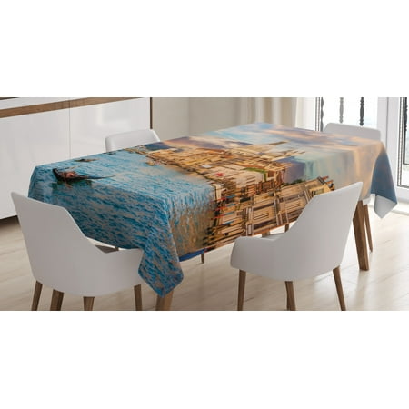 

Venice Tablecloth Gondola on Famous Canal Grande with Basilica di Santa Maria della Salute in Evening Rectangular Table Cover for Dining Room Kitchen 60 X 84 Inches Blue Cream by Ambesonne