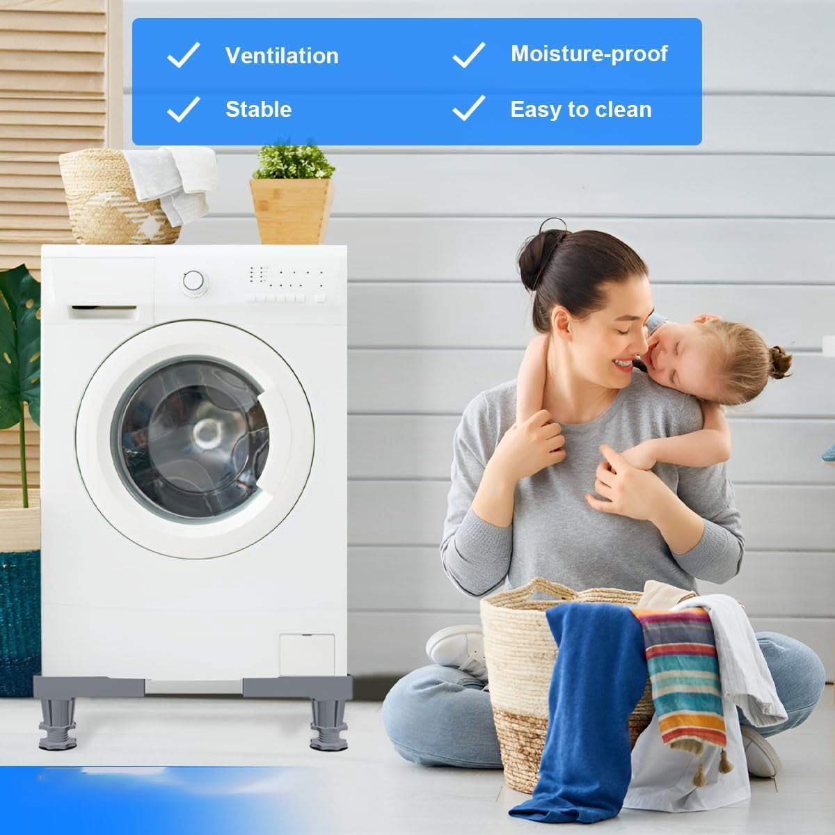 Adjustable Mini Fridge Stand, Portable Washer Stand Base with 4 Support Feet, Refrigerator Dryer and Washing Machine Pedestal for Laundry Room