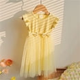 thumbnail image 5 of Tulle Ruffle Sleeve Bow Dress for Girls Kids Flower Girl Birthday Party Outfit Princess Wedding Guest Casual Polyester Yellow,Size 7-8 T, 5 of 5