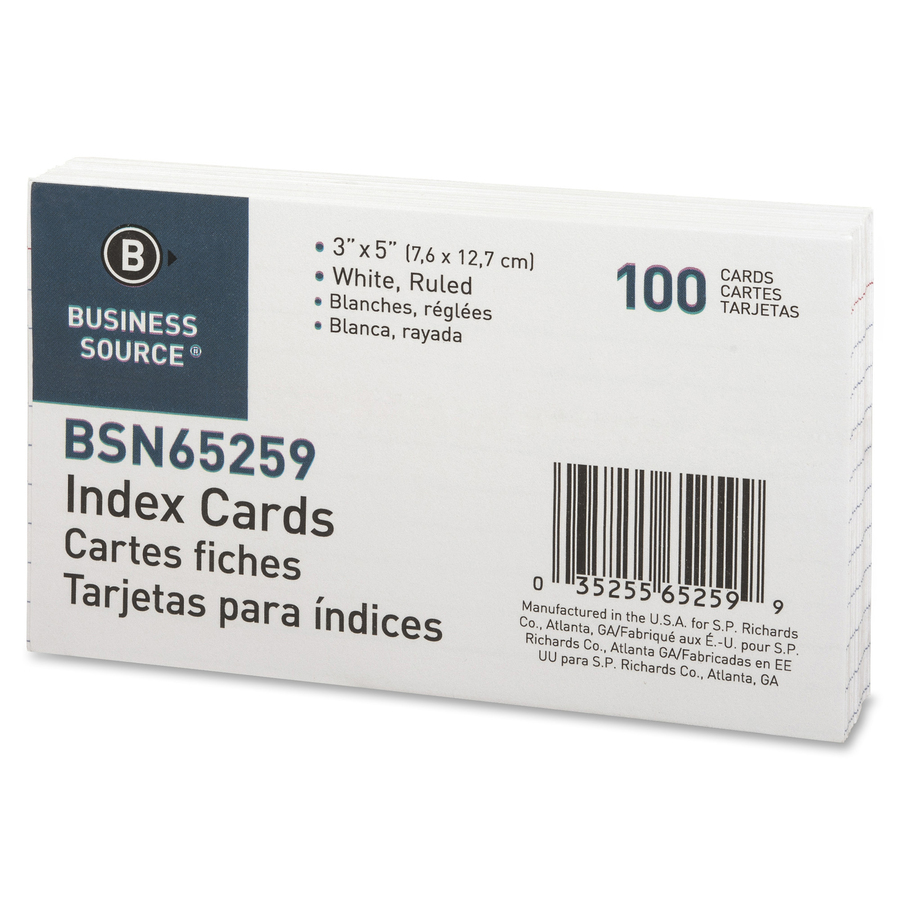 Business Source, BSN65259BX, Ruled White Index Cards, 1000 / Box