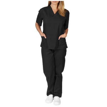 

Men & Women Short Sleeve V-neck Tops+Pants Nursing Working Uniform Set Suit