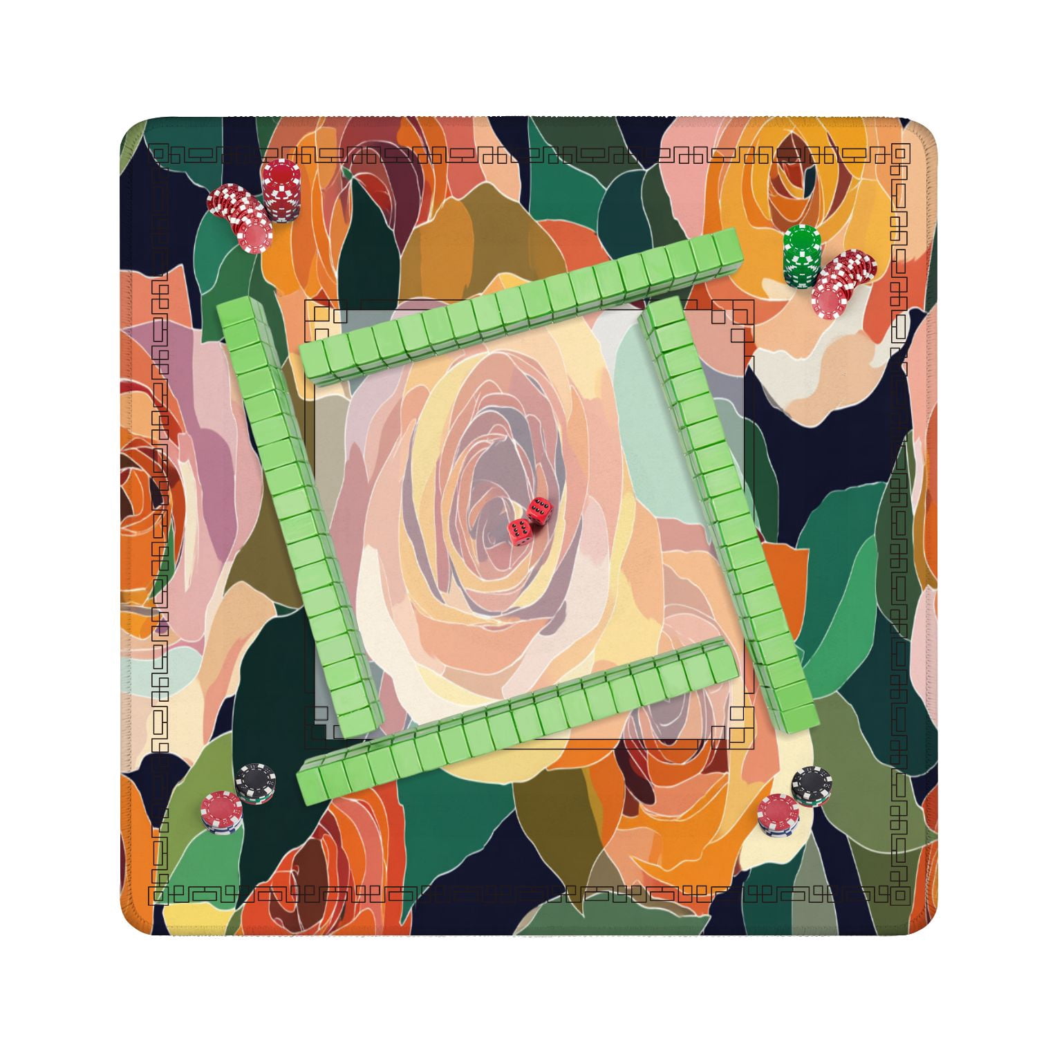 Mahjong Mat 31.5" x 31.5" Artistic seamless abstract flowers Creative collage Non-Slip Noise Reduction American Mahjong Tiles Table Cover for Dominoes Poker Card Board Games Gift