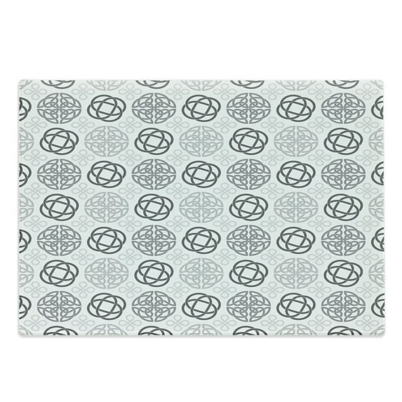 Celtic Cutting Board, Traditional Ireland Round Celtic Love Knots with Shamrock Motifs Art Pattern, Decorative Tempered Glass Cutting and Serving Board, Large Size, Grey White, by Ambesonne