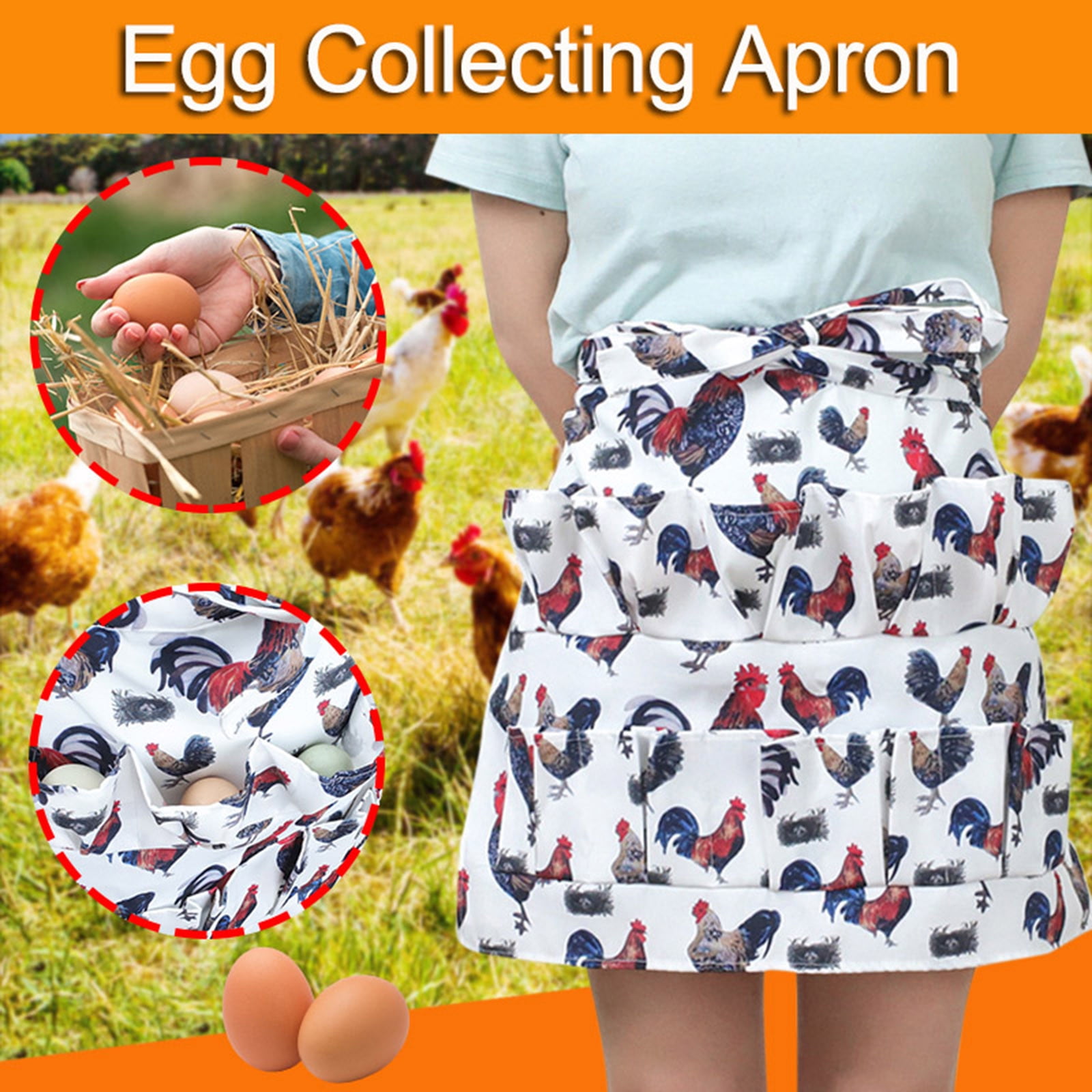 Chicken Egg Collection Apron Printed Pick Up Eggs Cooking Rice Anti-Dirty  Multi-Pocket Apron Dishwash Anti-break Washable Skirt