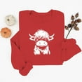 thumbnail image 5 of SYMOID women's casual oversized cotton sweatshirt, cute Hi-nd cow graphic, crew neck cuffed sleeve, red,Size S, 5 of 6