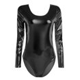 thumbnail image 6 of QURATI Swimwear Women’S Metallic Long Sleeve Shiny U Neck Gymnastics Leotard Dancewear Swimsuit Black L, 6 of 6