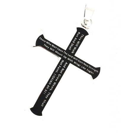 Fun Collections - Hope (Isaiah 40:31) Bible Cross Black Stainless Steel Faith Religious Men&amp;#39;s Necklace Jewelry 24 inch Chain Gift Bag