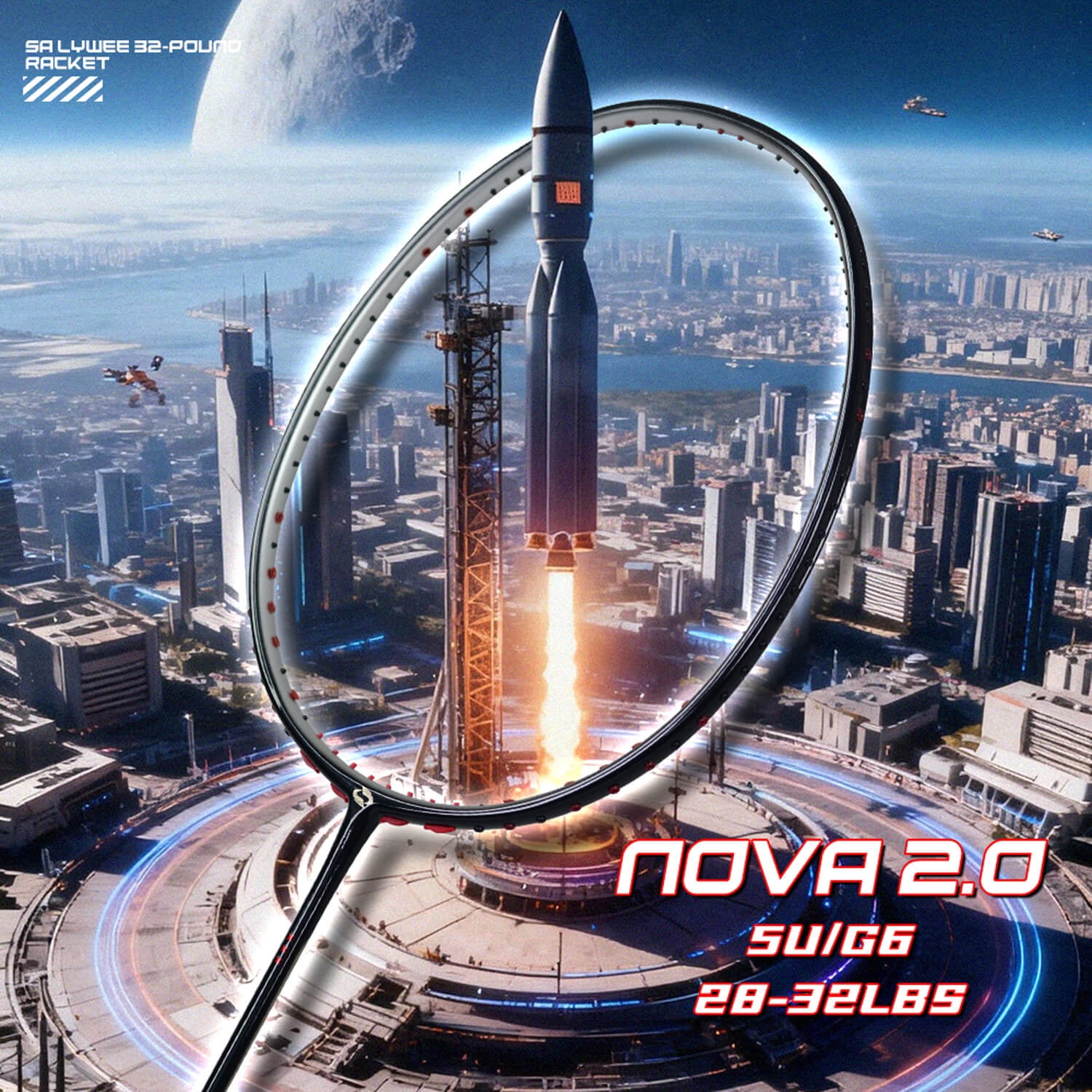 NOVA Upgraded Badminton Racket - T800+30T Full Carbon Fiber, 5U 77±3g (Unstrung), Offensive (305±5mm), 28-32lbs, Carbon Cloth Bottom Cover, Fish Mouth Sharp Cone Cover, Gradient Electroplated Design