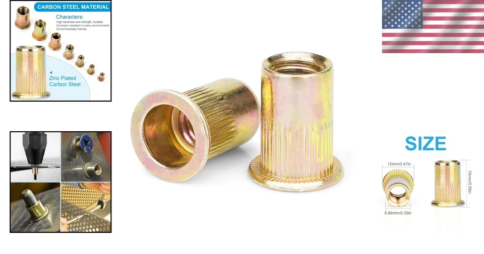 CIRCLE- Rivet Nuts, 100 Pieces 1/4"-20, Rivet Nut, Carbon Steel Flat Head Rivnut Threade