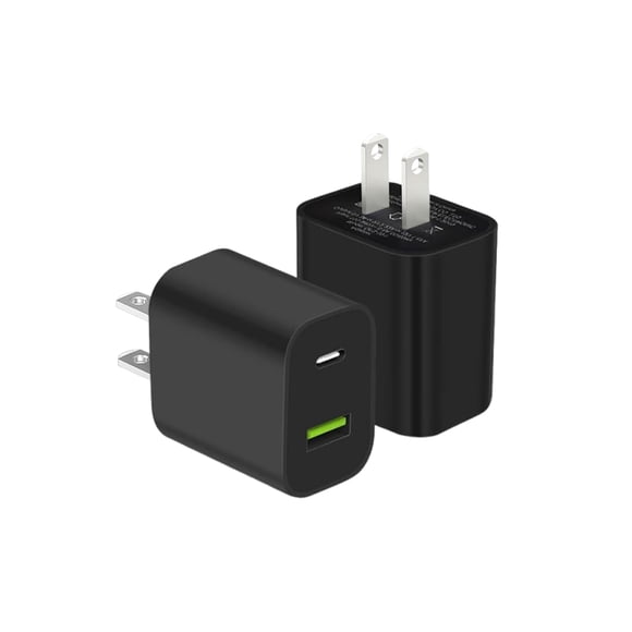 Bloque de carga USB C, 20 W, doble puerto, carga rápida, paquete de 2, negro
