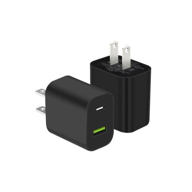 Bloque de carga USB C, 20 W, doble puerto, carga rápida, paquete de 2, negro