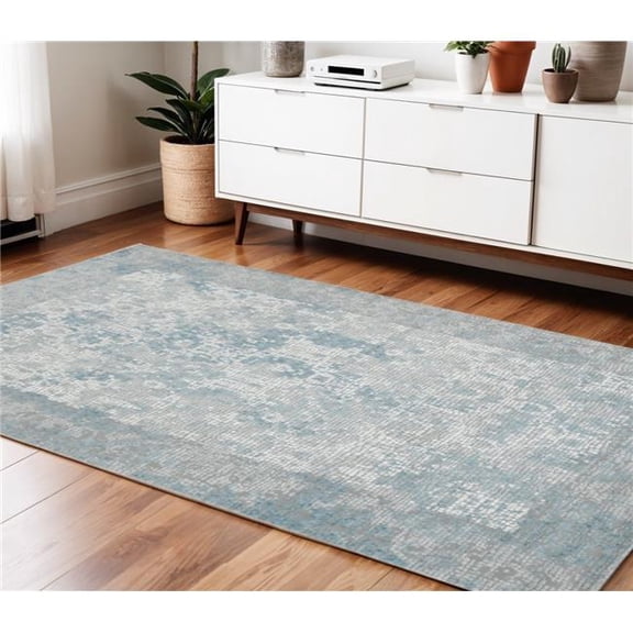 HomeRoots 570888 4 x 6 ft. Gray Blue & Ivory Medallion Rectangle Area Rug