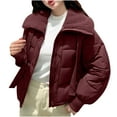 thumbnail image 3 of Pounoo Puffer Jackets for Women Full Zip Lapel Padded Winter Coats Lightweight Warm Outerwear with Pockets, 3 of 6