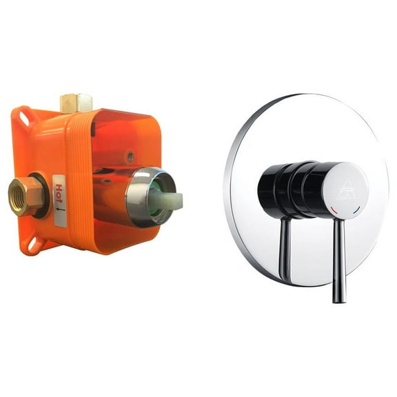 Aqua Rondo 1-Way Rough-In Shower Valve With Cover Plate, Handle and Diverter
