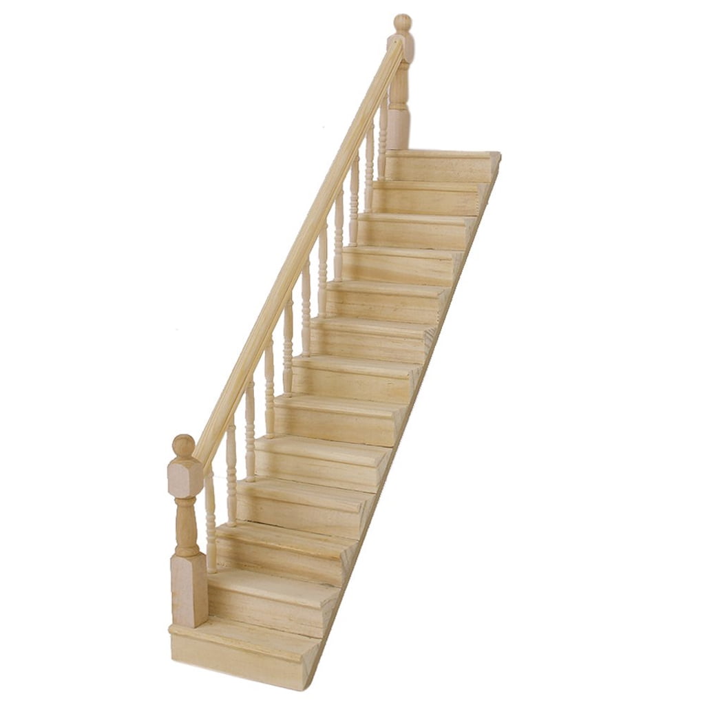 Dolls House Miniatures 1/12 Scale Wooden Stair Case with Right Side Bannister 