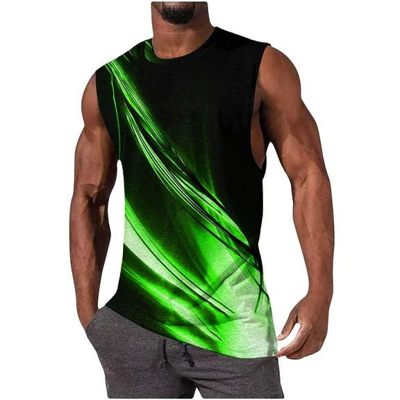 Dianli Men's Quick Dry Workout Tank Tops Pullover Crew Neck Basic Summer Beach Loose Fit Sleeveless Casual Graphic Tank Tops Breathable Gym Up to 60% Off Green S