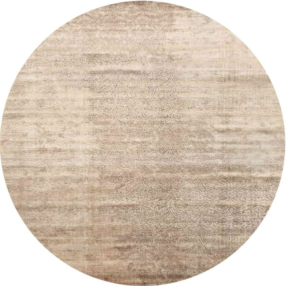 Ahgly Company Machine Washable Indoor Round Contemporary Deep Peach Orange Area Rugs, 4' Round