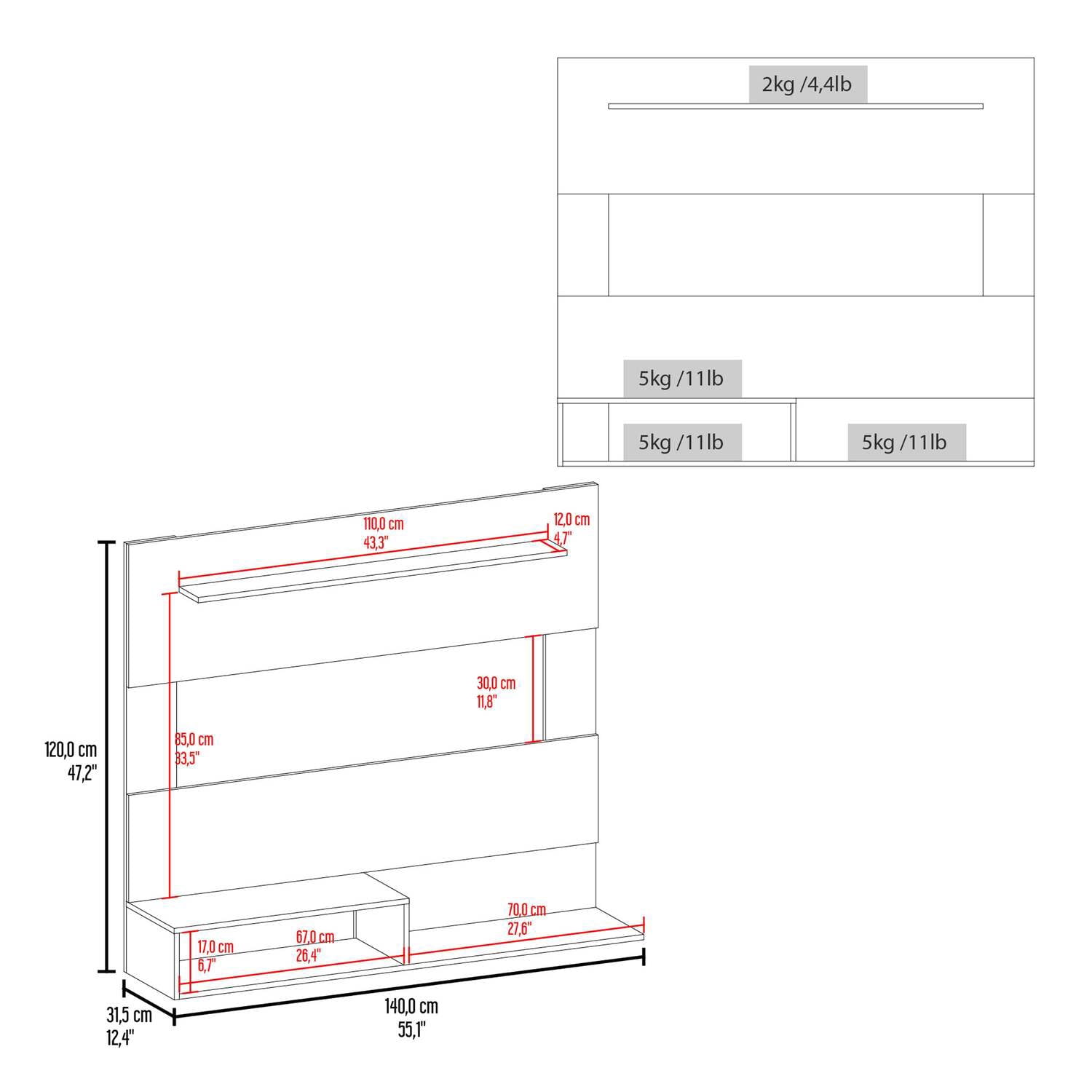 FM FURNITURE Irmo Wall-Mounted Entertainment Center Engineered Wood White